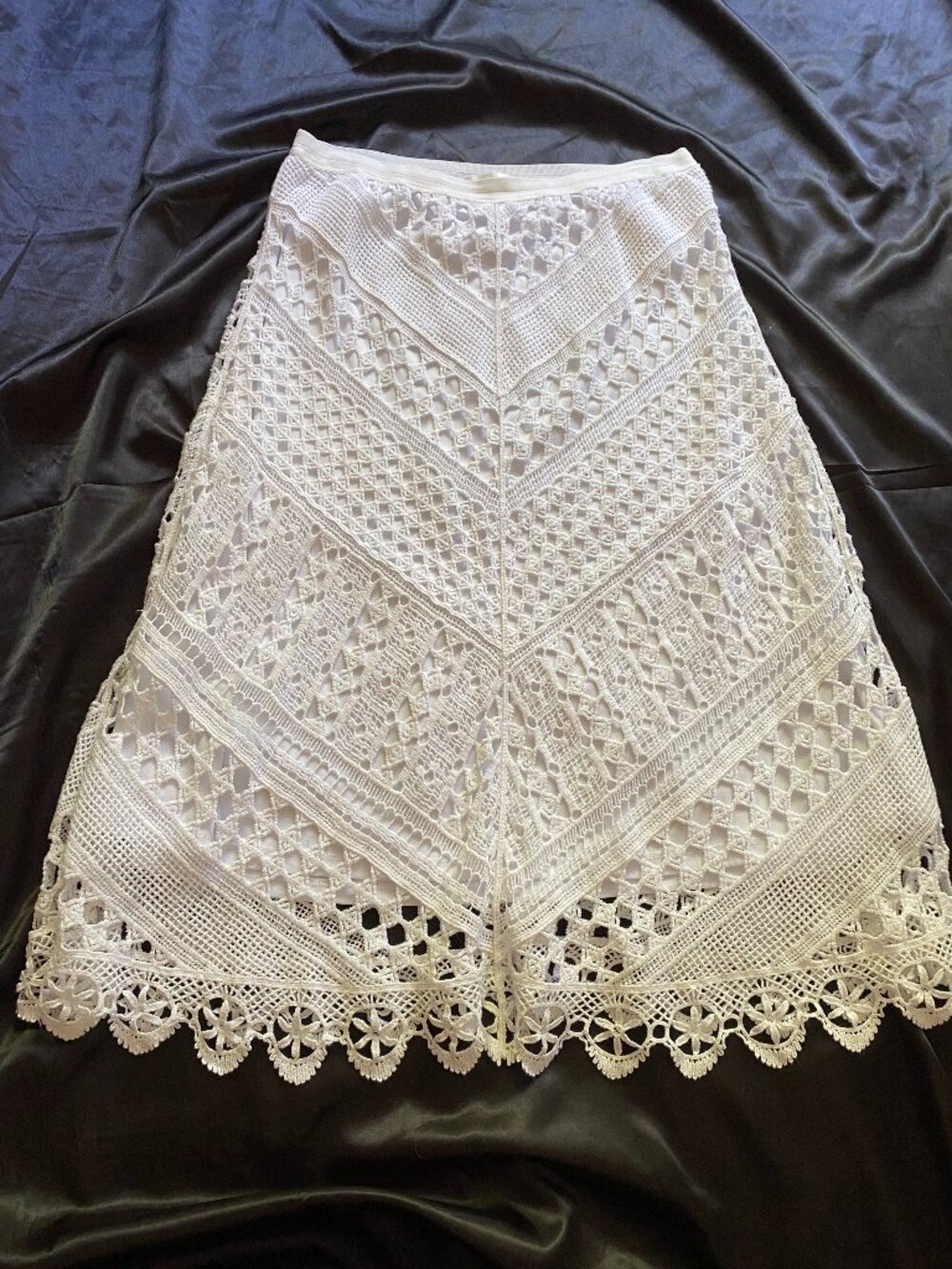 White Crochet Cotton Midi Skirt Boho Cottagecore Summer Small